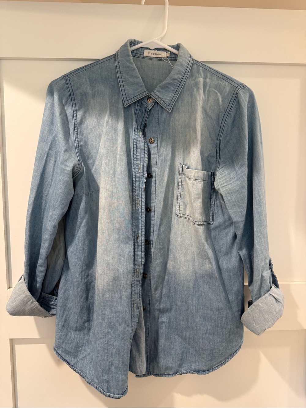 Blu Pepper Casual Light Wash Denim Button-Up Shirt